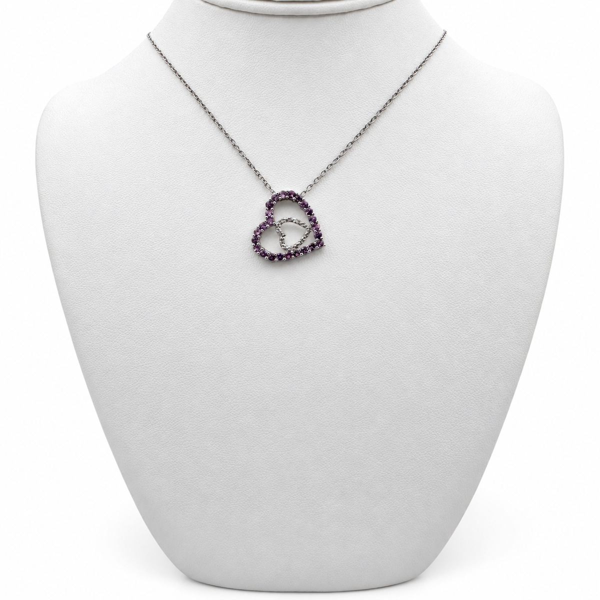 14k White Gold Heart Pendant with Pink CZ. and 16" Necklace.
