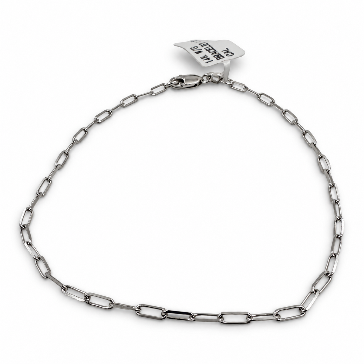 14k White Gold Paper Clip 7.25" Bracelet. (New)