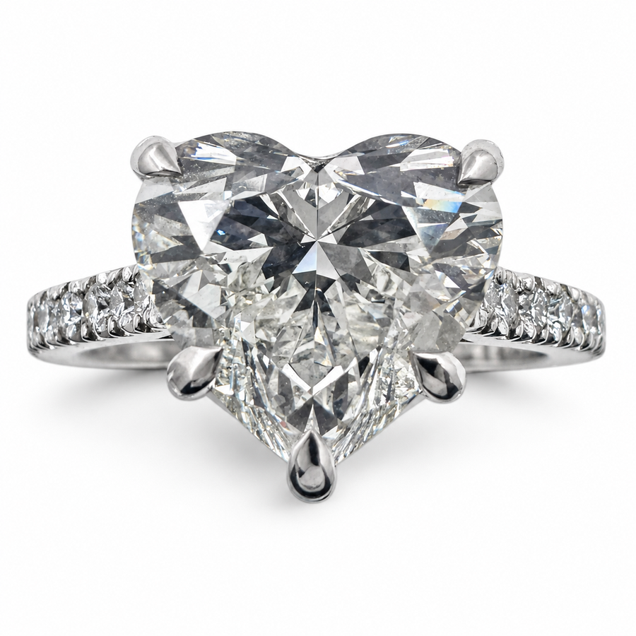 14k White Gold Ring with 3.05Ct. Lab Grown Heart Shaped Diamond With Side Diamonds 0.20 Ct. (Size 6.50)