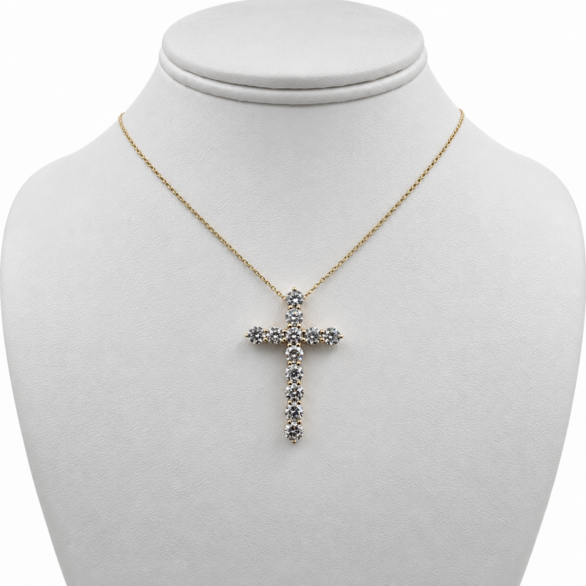 14k Yellow Gold Cross Pendant with Lab Diamonds and 14" Necklace.