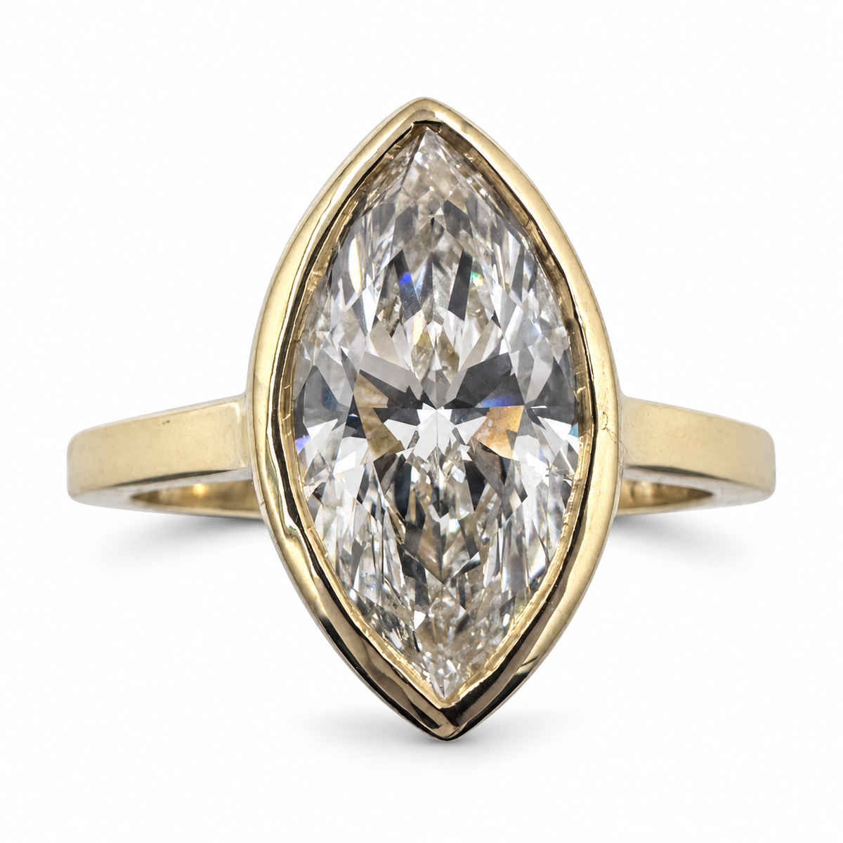 14k Yellow Gold Solitaire Ring with 2.08Ct. Lab Grown Marquise Diamond. (Size 6.50)