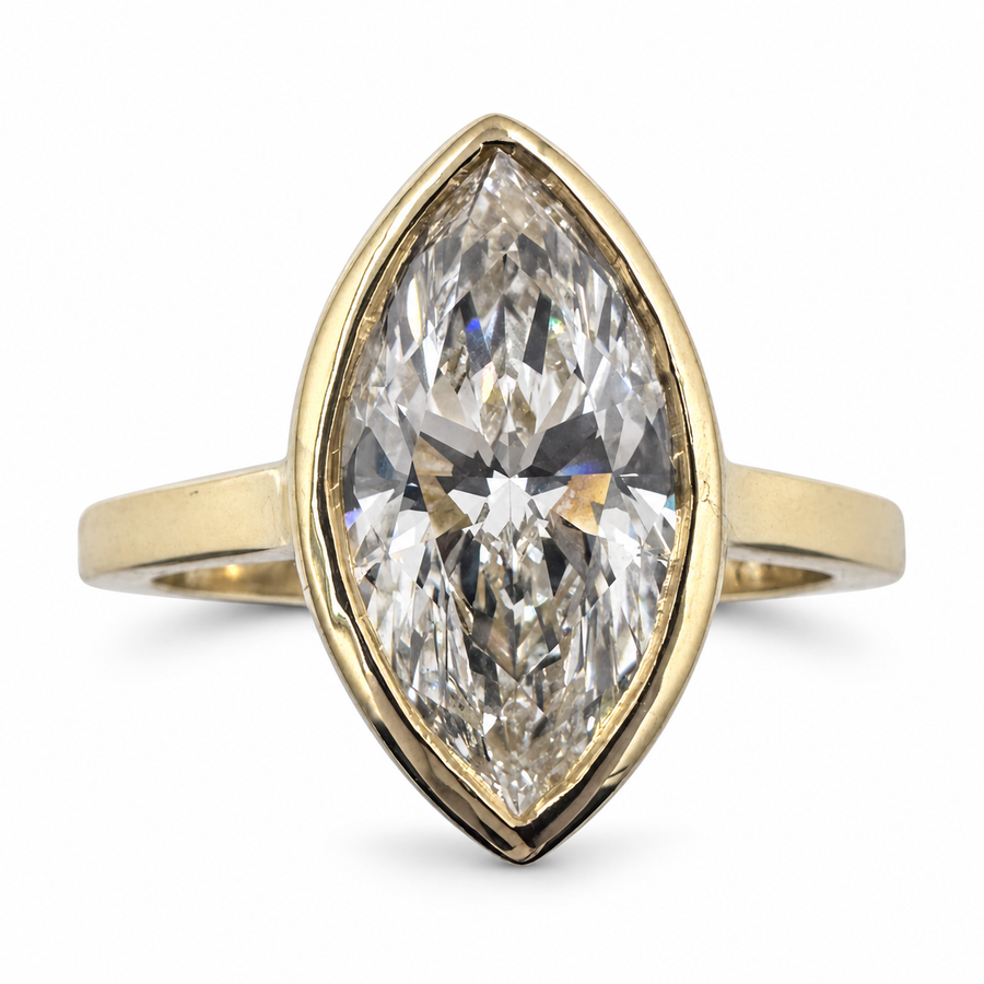 14k Yellow Gold Solitaire Ring with 2.08Ct. Lab Grown Marquise Diamond. (Size 6.50)