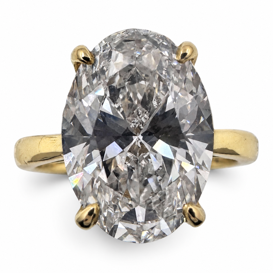 14k Yellow Gold Solitaire Ring with 4.51 Ct. Lab Grown Oval Cut Diamond. (Size 5.50)