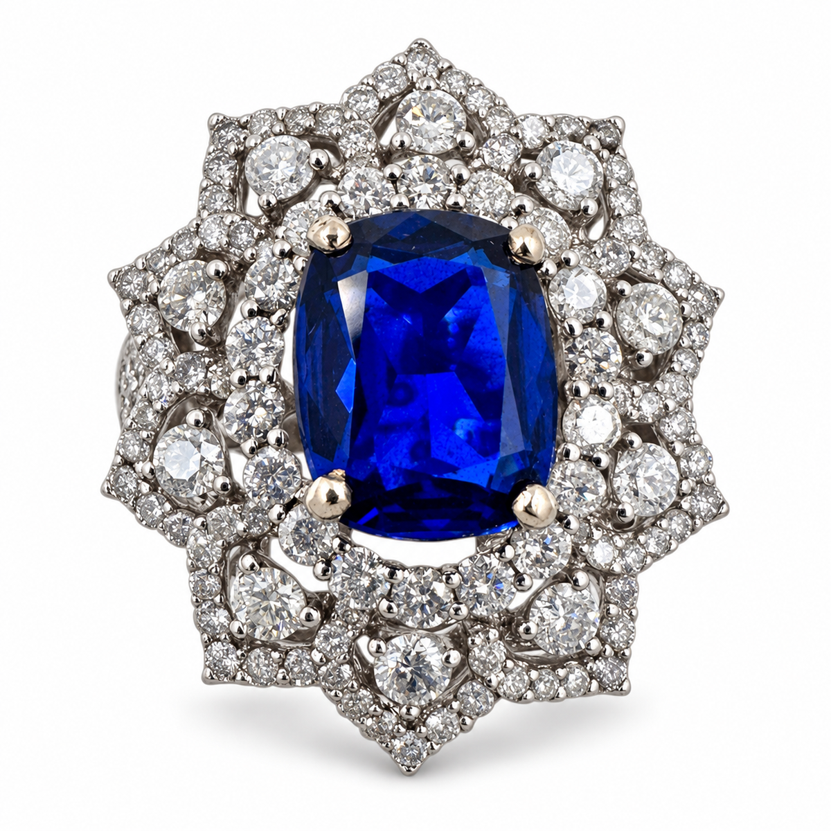 18K White Gold Ring with Sapphire and Diamonds 2.33 Ct. (Size 7.00)