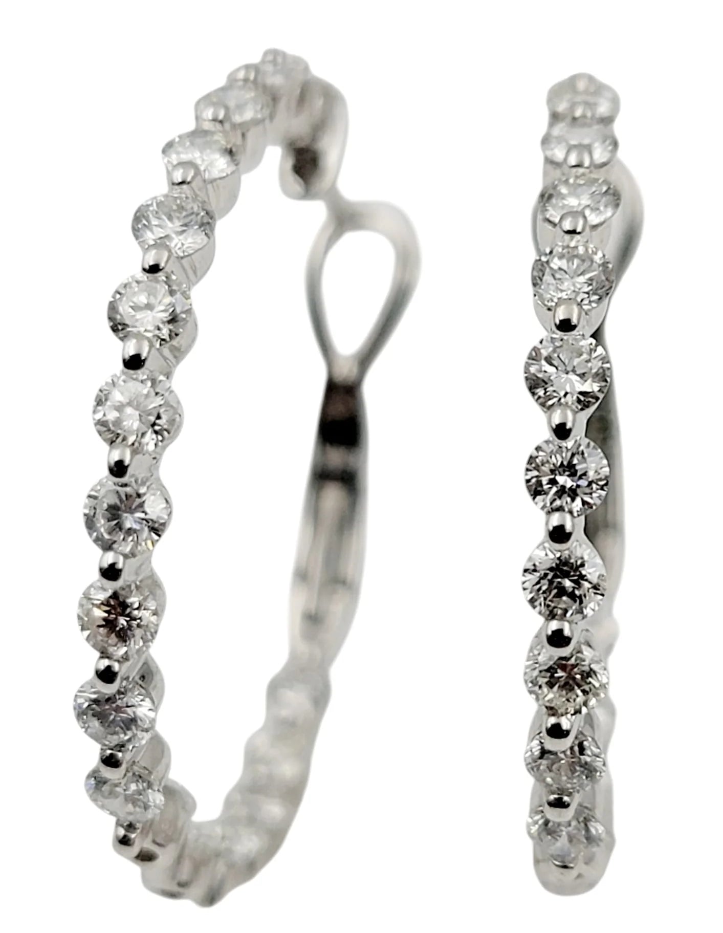 18K White Gold Diamond Hoop Earrings