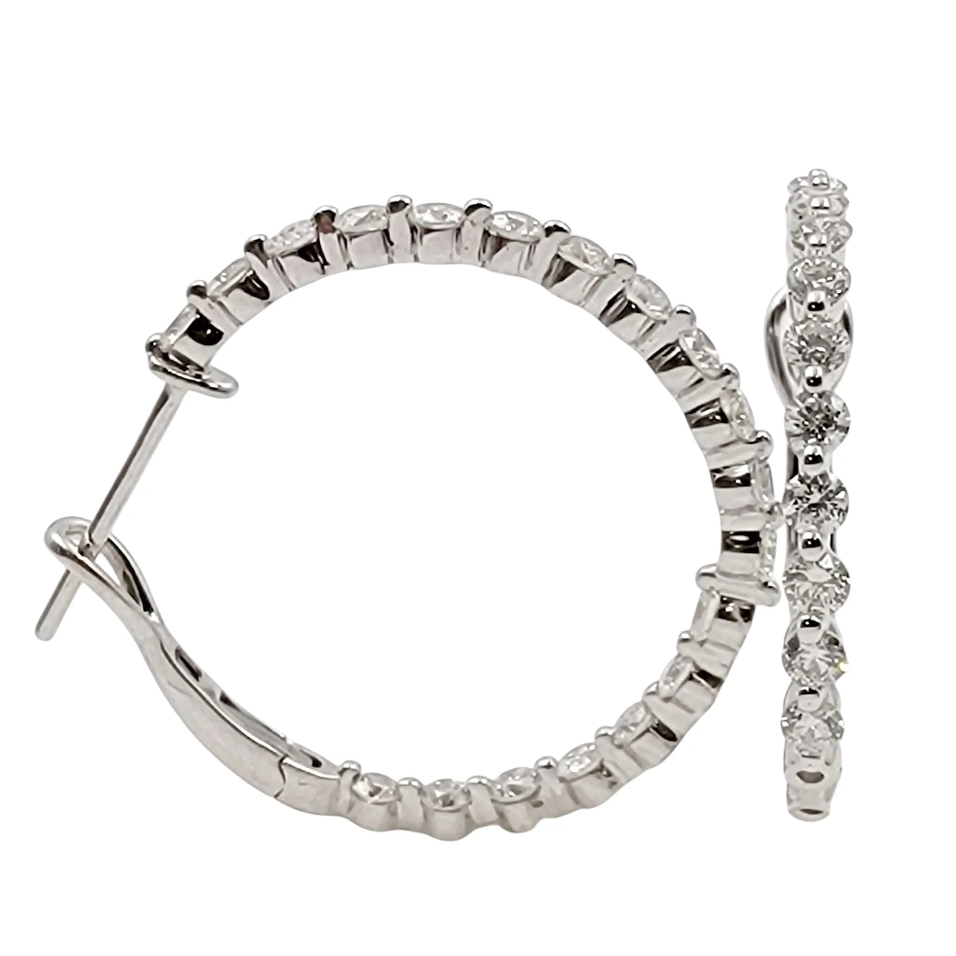 18K White Gold Diamond Hoop Earrings