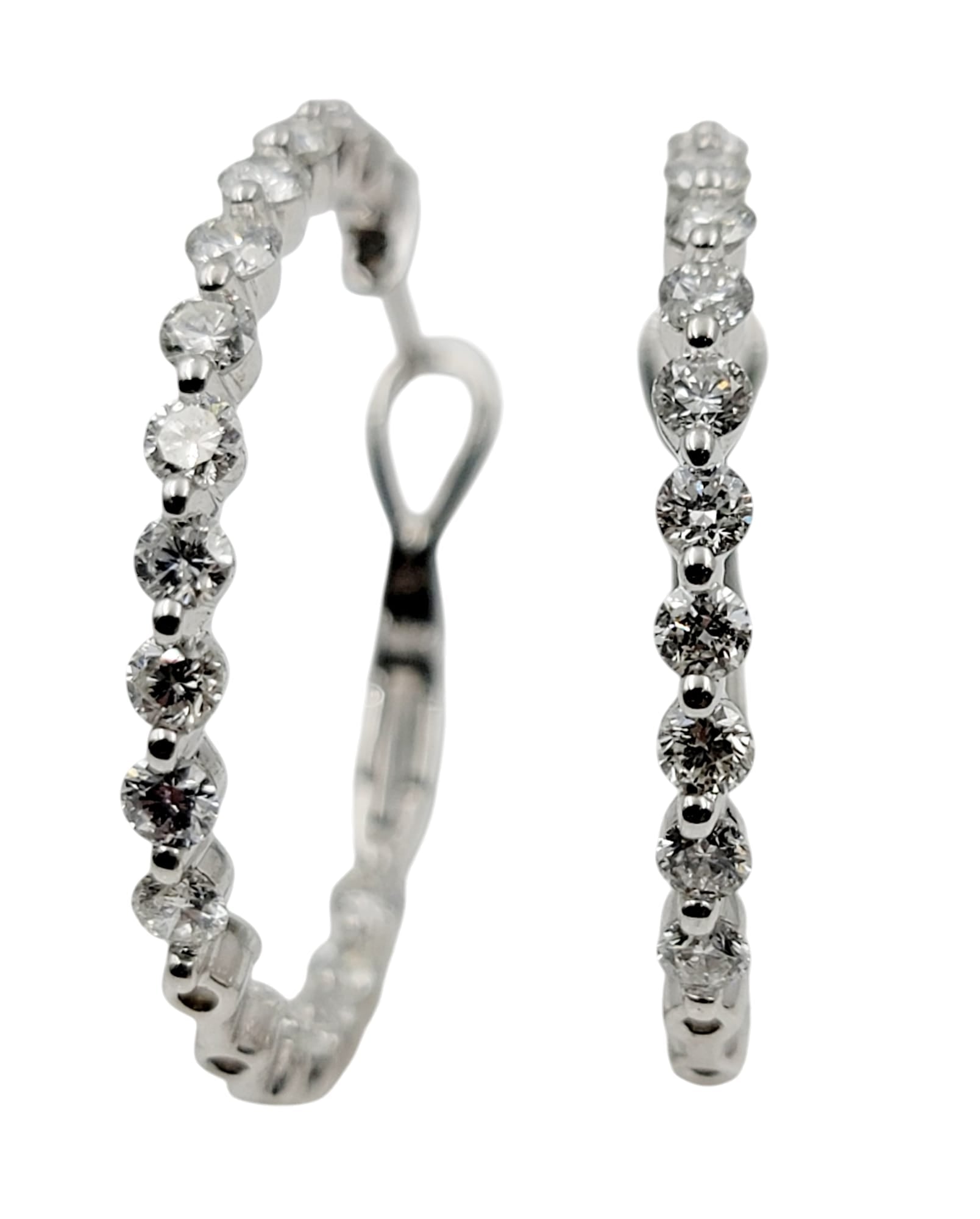 18K White Gold Diamond Hoop Earrings