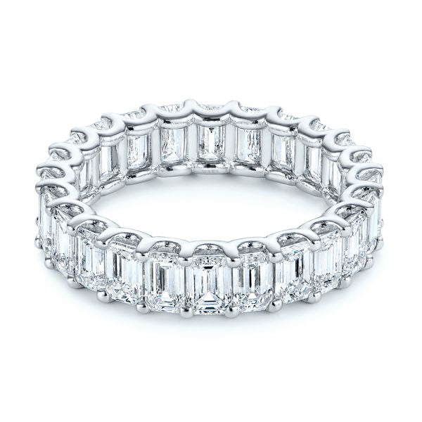 18K White Gold Emerald Cut Diamond Eternity Band Engagement Ring.