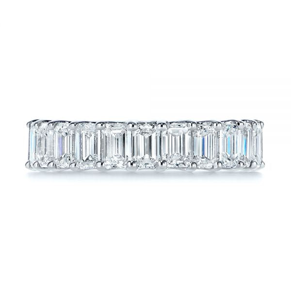 18K White Gold Emerald Cut Diamond Eternity Band Engagement Ring.