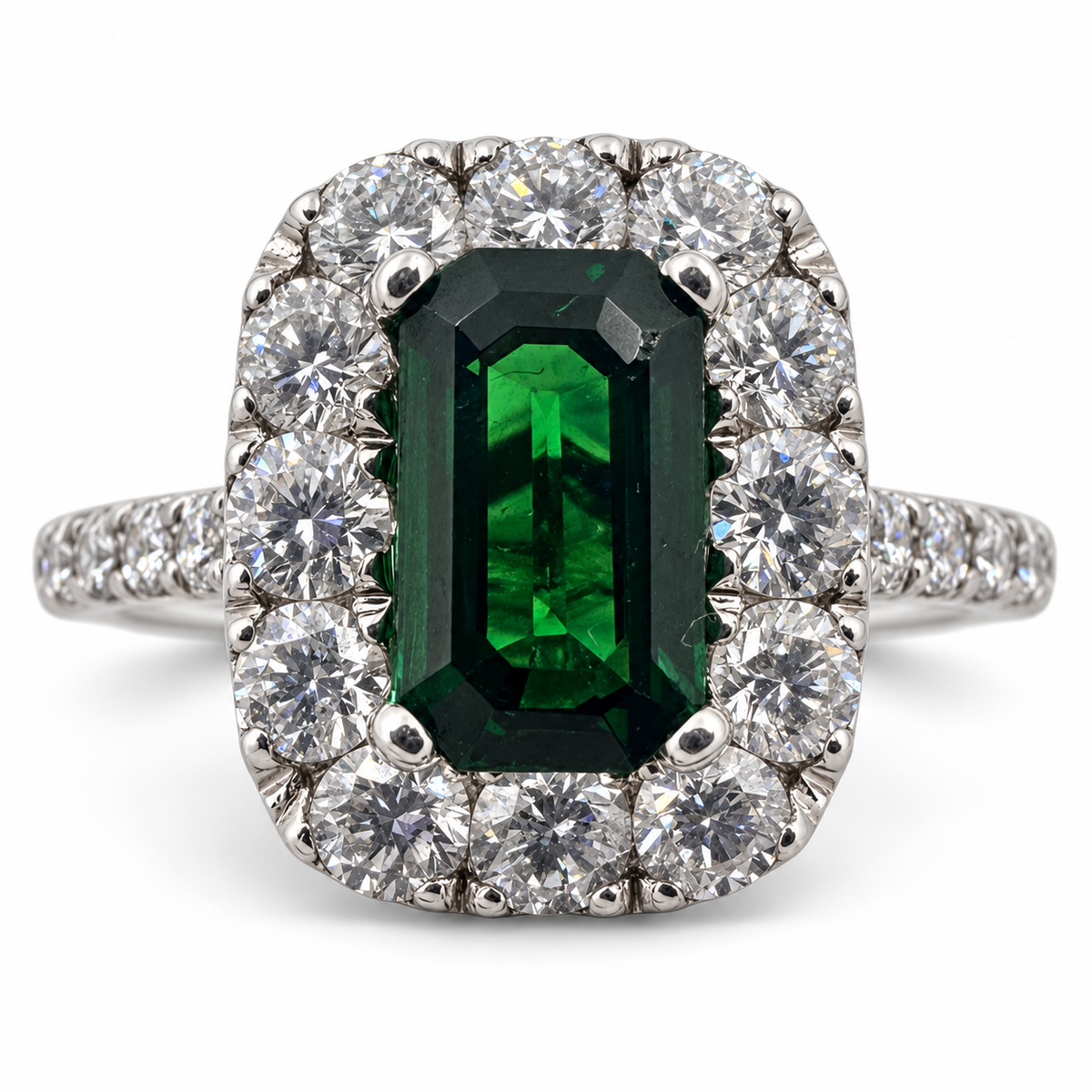18k White Gold Ring with 1.02 Ct. Tsavorite and Diamonds 0.91 Ct. (Size 6.00)
