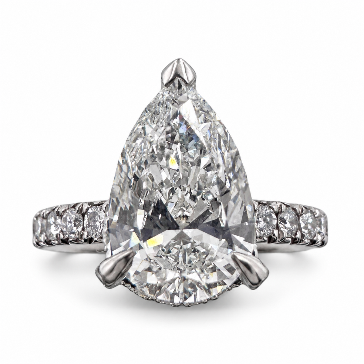 18k White Gold Ring with 2.01Ct. Lab Grown Pear Shaped Diamond With Side Diamonds 0.79 Ct. (Size 6.50)