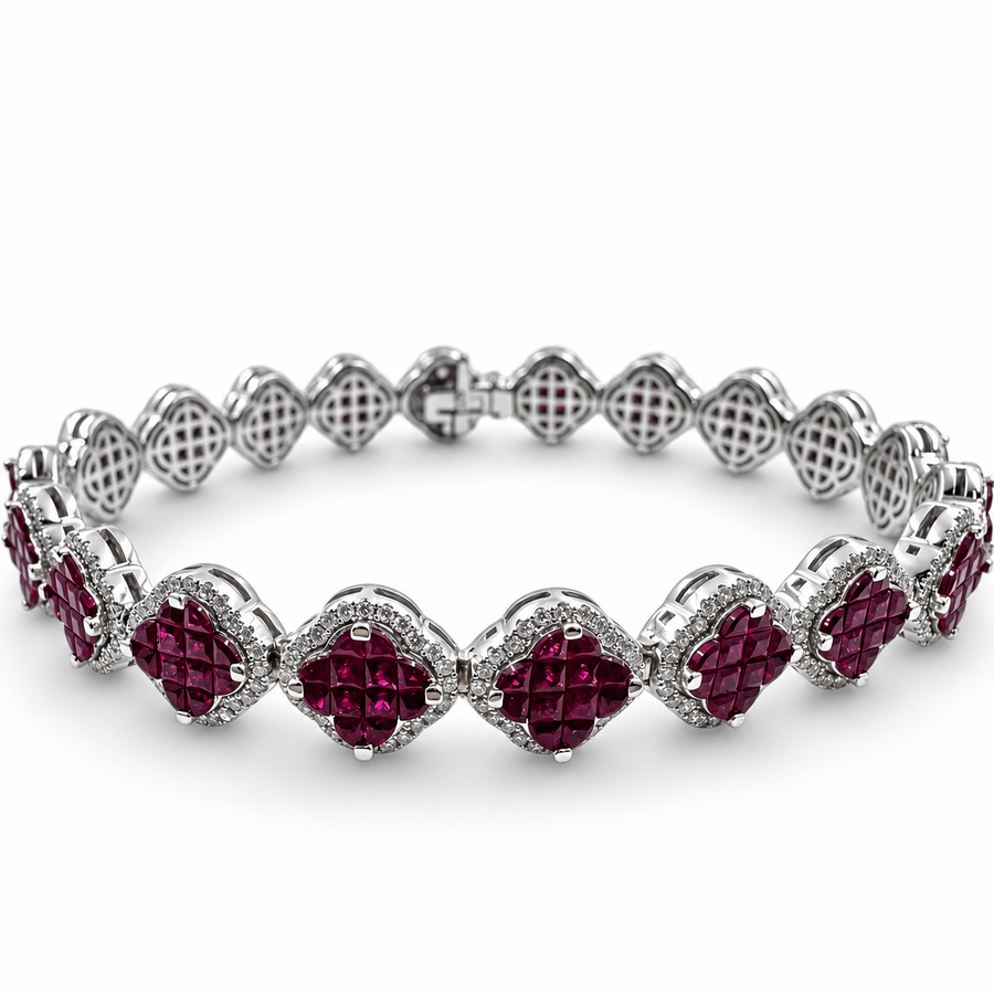 18k White Gold with Rubies 6.17 Carat with 6.75" Bracelet. (New)