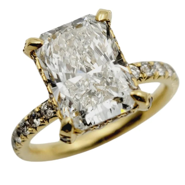 18k Yellow Gold Lab-Grown Radiant-Cut Diamond Halo Ring