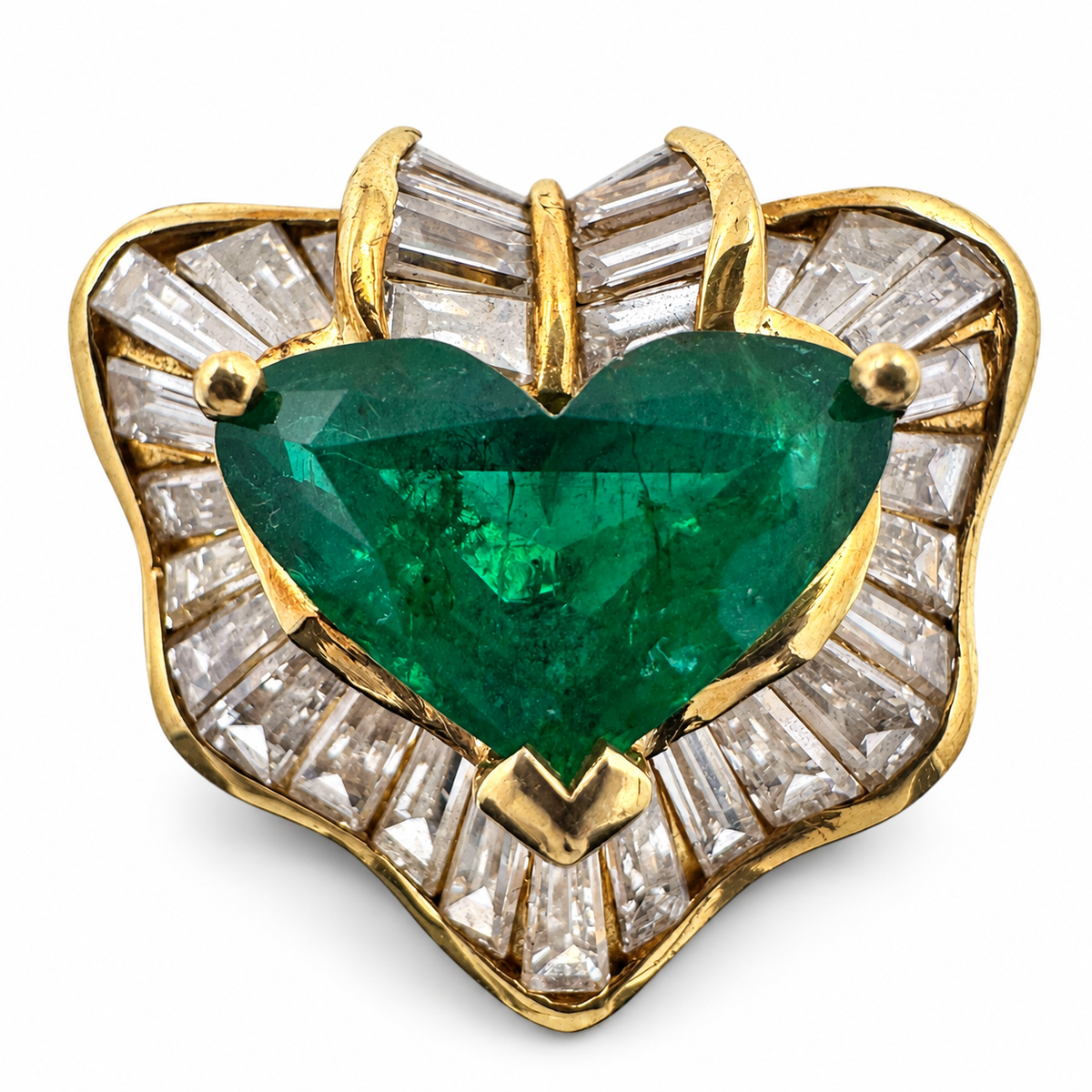18k Yellow Gold Ring with 3.25 Ct. Emerald and Diamonds 2.75 Ct. (Size 6.00)