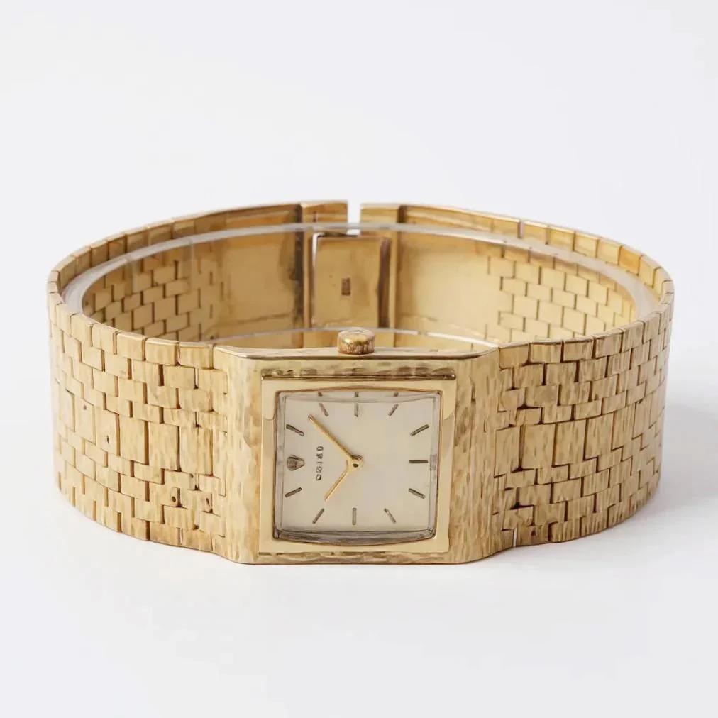 1950's Unisex Rolex 25mm Vintage 14K Yellow Gold Watch with Gold Dial and Gold Mesh Bracelet. (Pre-Owned)
