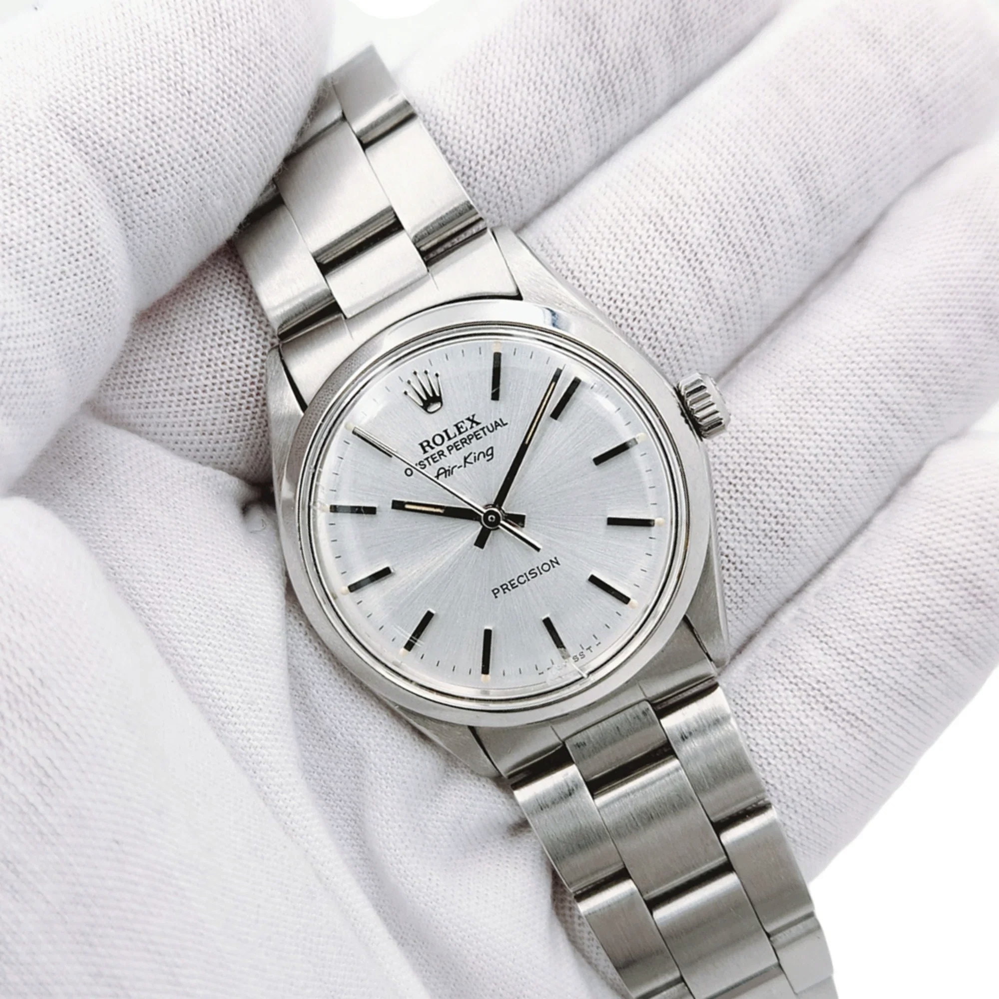 1970 Men's Rolex 34mm Air-King Vintage Oyster Stainless Steel Watch with Silver Dial and Smooth Bezel. (Pre-Owned 5500)