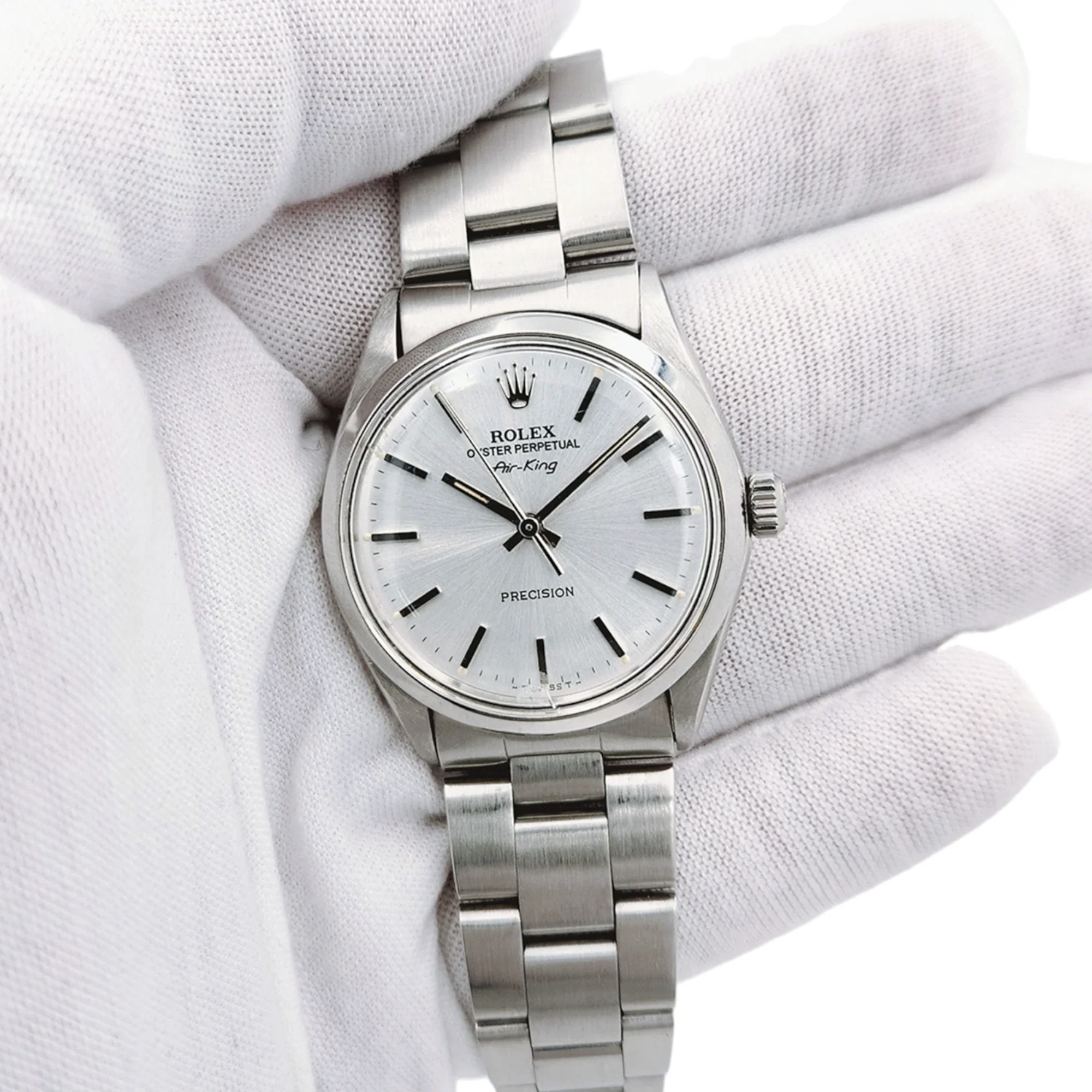 1970 Men's Rolex 34mm Air-King Vintage Oyster Stainless Steel Wristwatch w/ Silver Dial & Smooth Bezel. (Pre-Owned 5500)