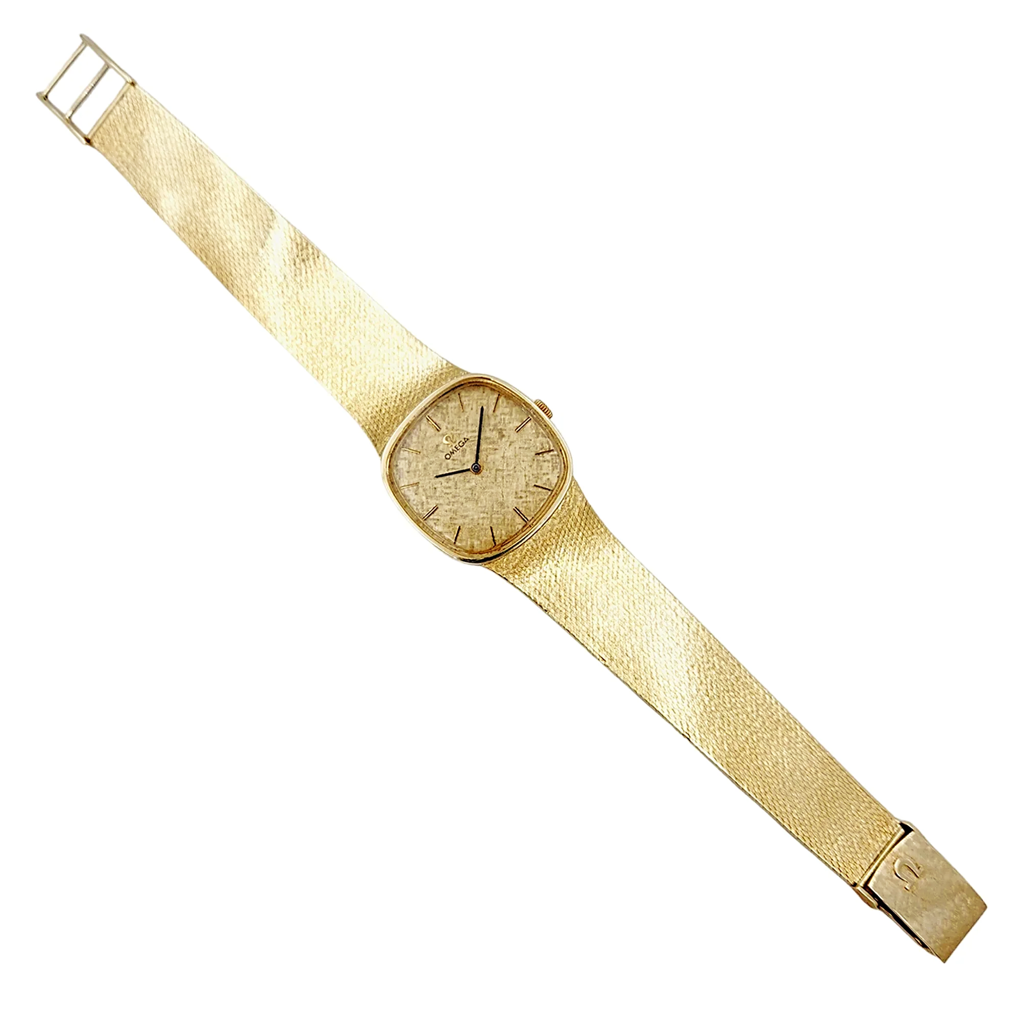 1970's Unisex Omega 29mm Vintage 14K Yellow Gold Watch with Champagne Texture Dial. (Pre-Owned)