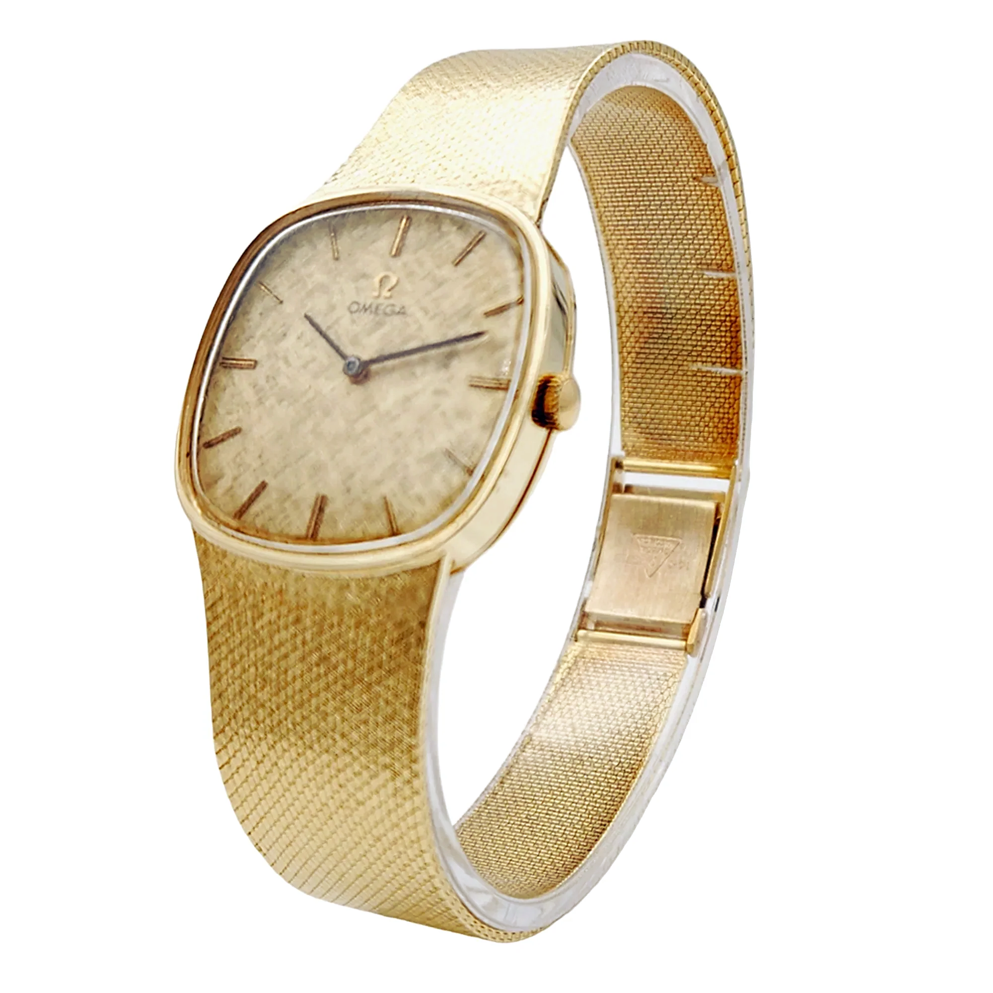 1970's Unisex Omega 29mm Vintage 14K Yellow Gold Watch with Champagne Texture Dial. (Pre-Owned)