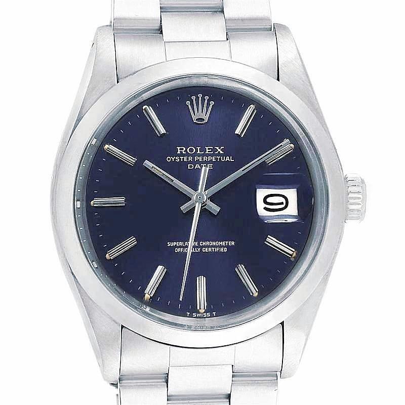1973 Men's Rolex 35mm Date Vintage Stainless Steel Watch with Blue Dial and Smooth Bezel. (Pre-Owned 1500)