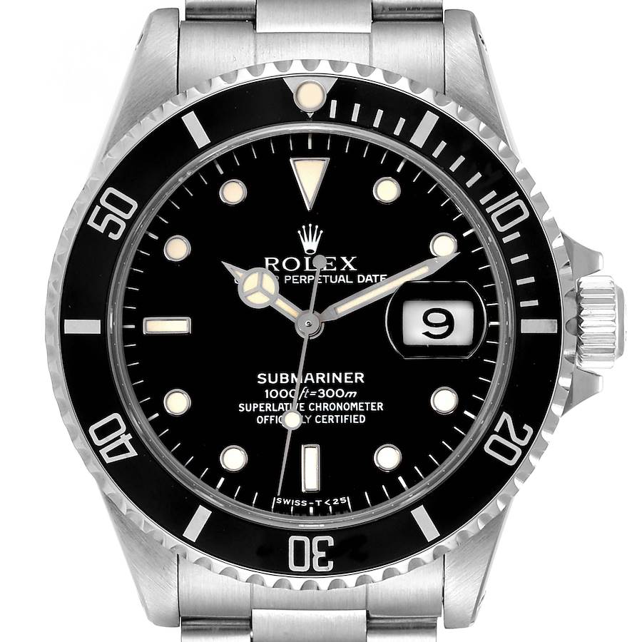 1986 Men's Rolex 40mm Vintage Submariner Oyster Perpetual Date Stainless Steel Watch with Black Dial and Black Bezel. (Pre-Owned 16610)