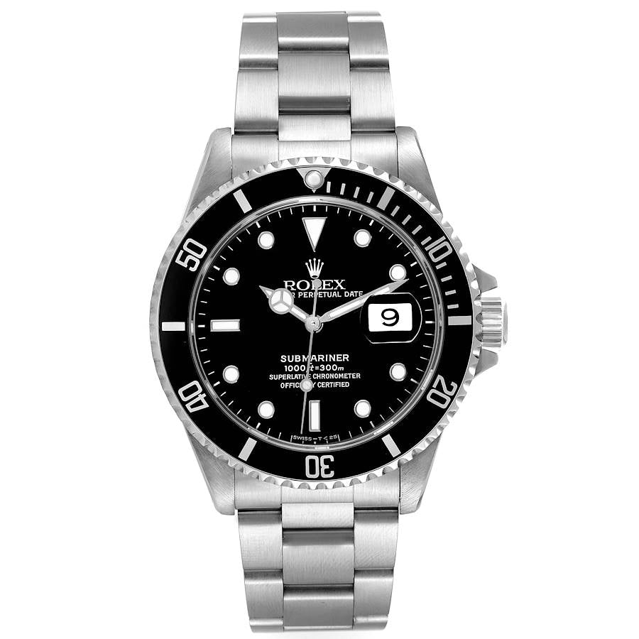 *1996 Rolex 40mm Submariner Oyster Perpetual Date Steel Watch with Black Dial and Black Bezel. (Ref. 16610)