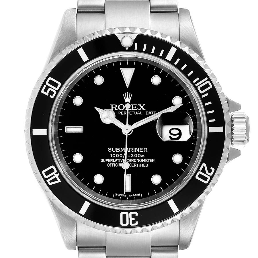 1996 Men's Rolex 40mm Submariner Oyster Perpetual Stainless Steel Watch with Black Dial and Black Bezel. (Pre-Owned 16610)