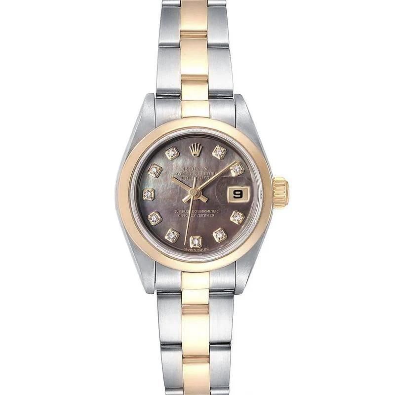 1999 Ladies Rolex 26mm DateJust Two Tone 18K Yellow Gold / Stainless Steel Watch with Mother of Pearl Diamond Dial and Smooth Bezel. (Pre-Owned 79163)