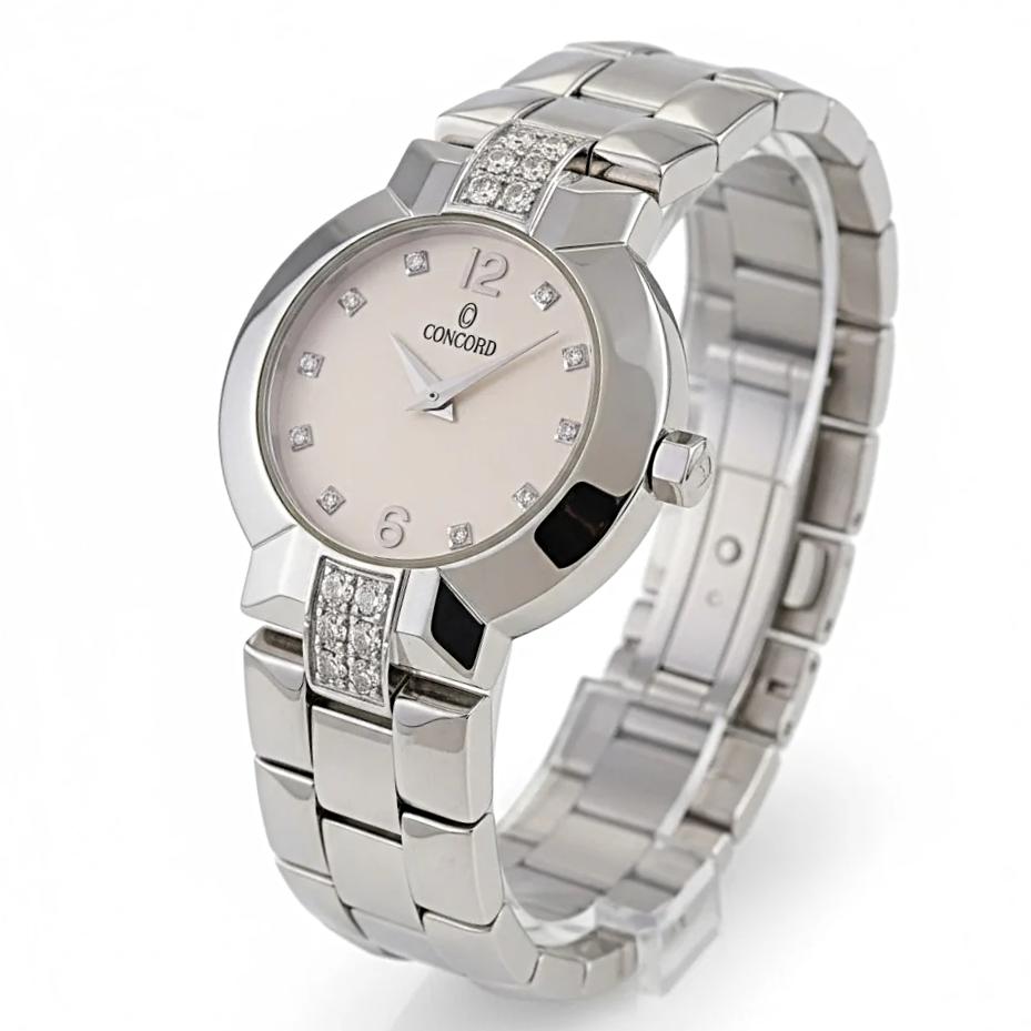 Ladies Concord La Scala 26mm Stainless Steel Watch with Pink Mother of Pearl Diamond Dial. (Pre-Owned)