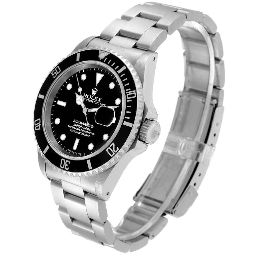 *2000 Men's Rolex 40mm Submariner Oyster Perpetual Date Stainless Steel Watch with Black Dial and Black Bezel. (Pre-Owned Box/Paper 16610)