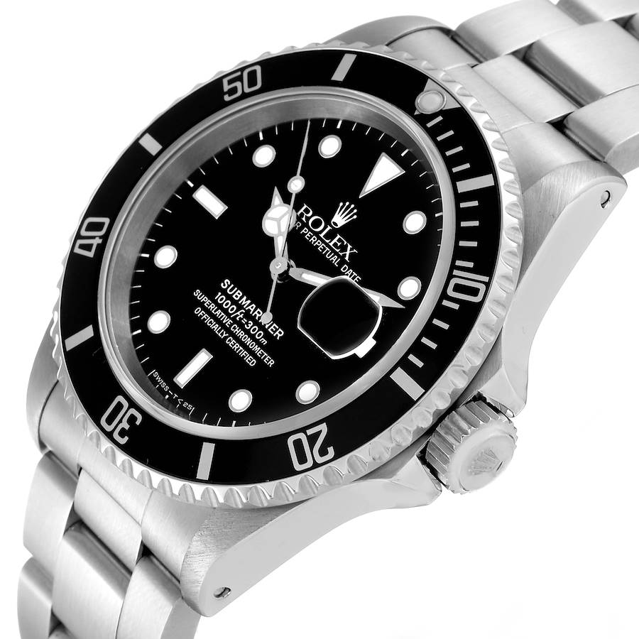 *2000 Men's Rolex 40mm Submariner Oyster Perpetual Date Stainless Steel Watch with Black Dial and Black Bezel. (Pre-Owned Box/Paper 16610)