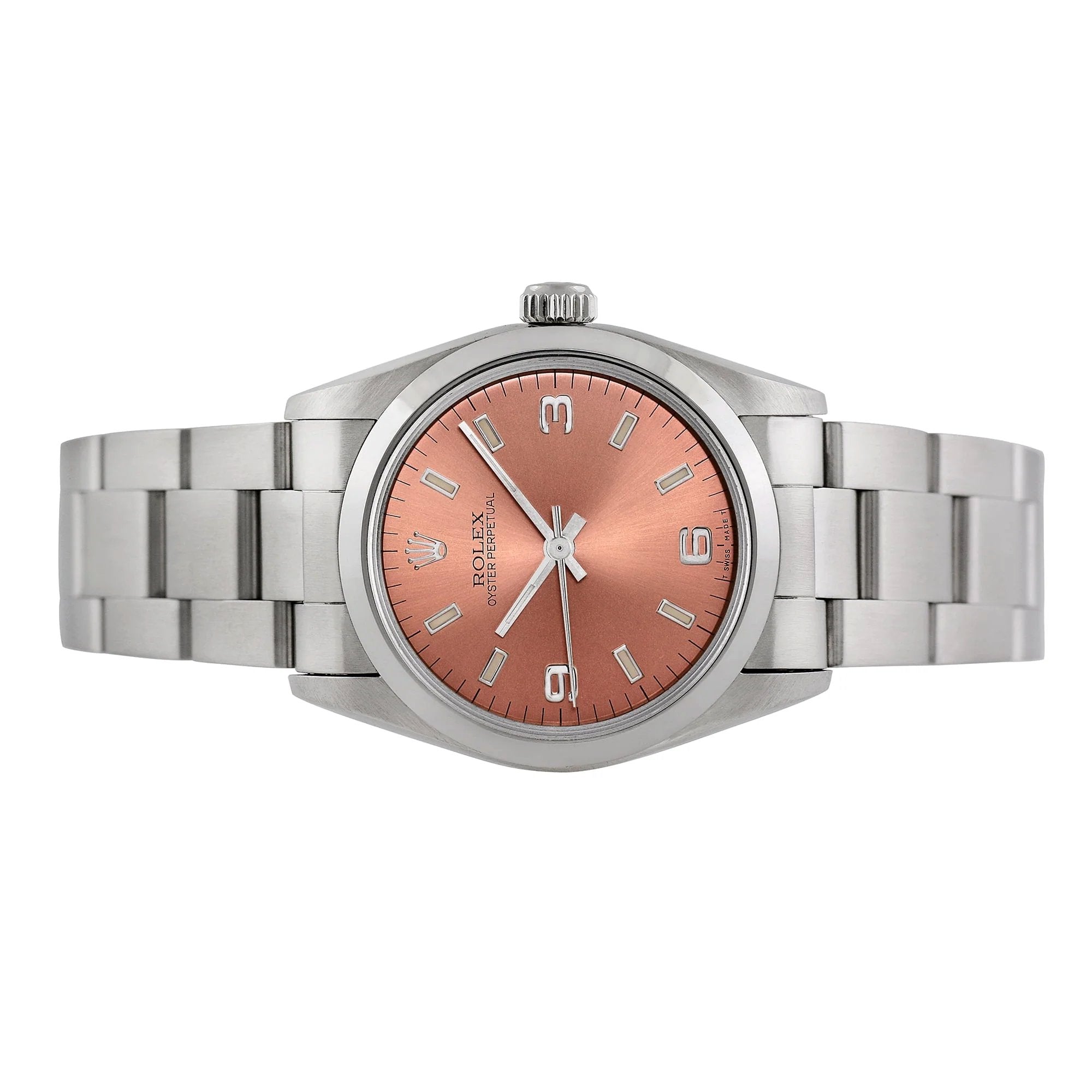 2003 Ladies Rolex 25mm Oyster Perpetual Stainless Steel Watch with Copper Dial and Smooth Bezel. (Pre-Owned)