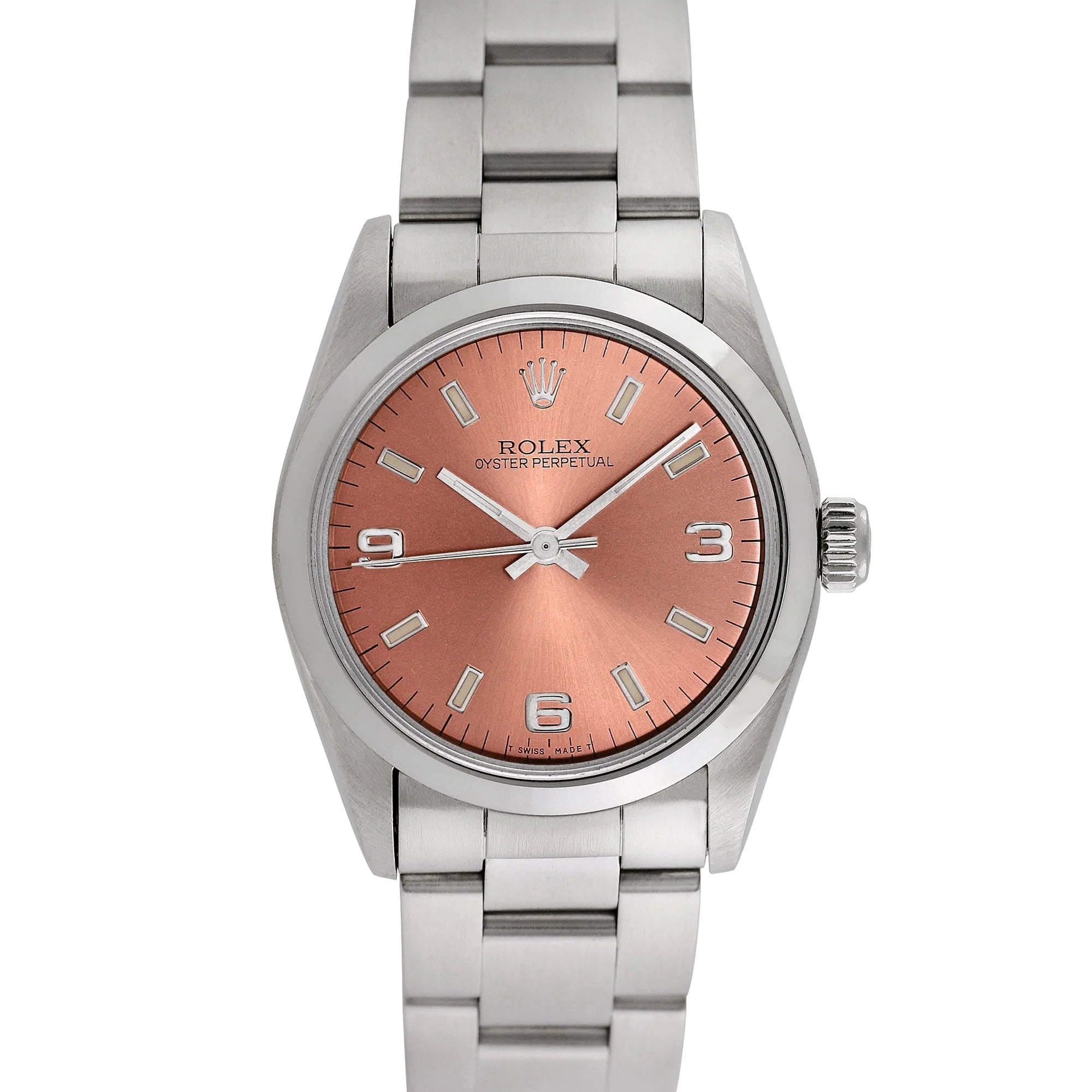 2003 Ladies Rolex 25mm Oyster Perpetual Stainless Steel Watch with Copper Dial and Smooth Bezel. (Pre-Owned)