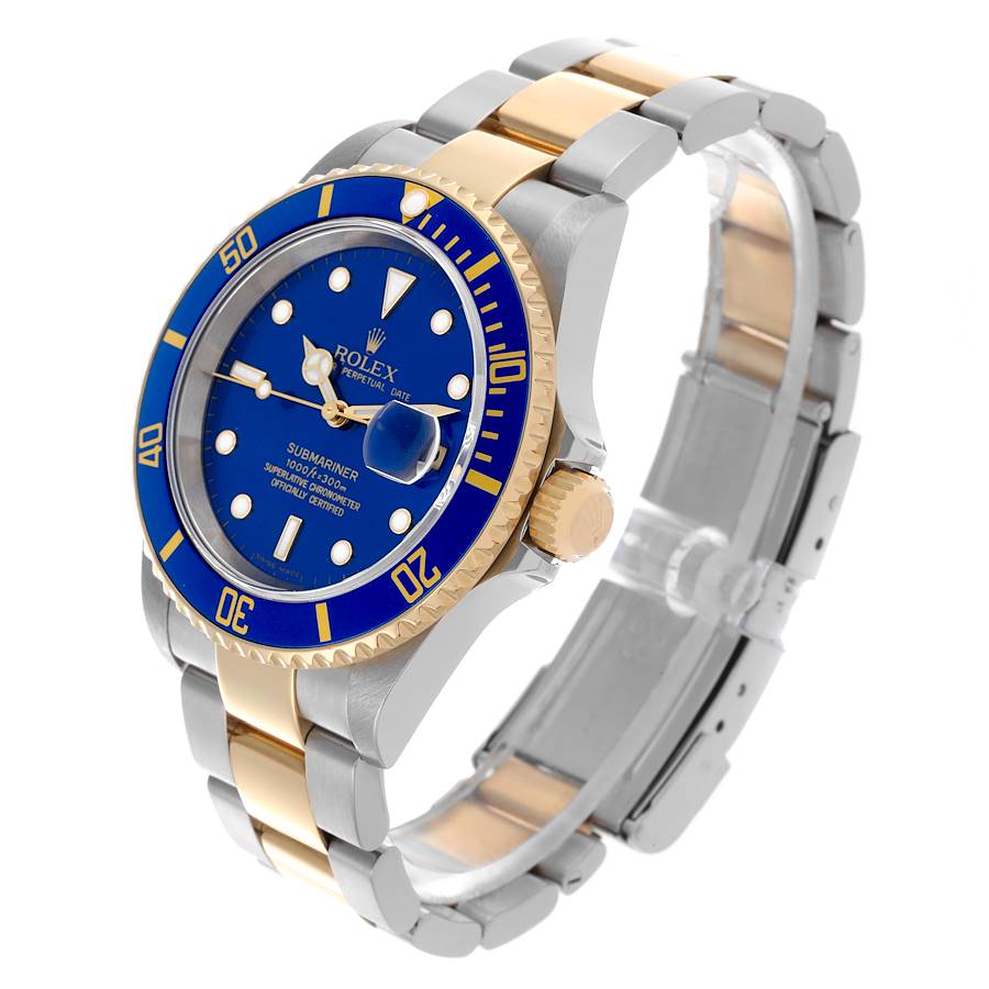 2005 Men's Rolex 40mm Submariner Oyster Perpetual Two Tone 18K Yellow Gold / Stainless Steel Watch with Blue Dial and Blue Bezel. (UNWORN 16613)