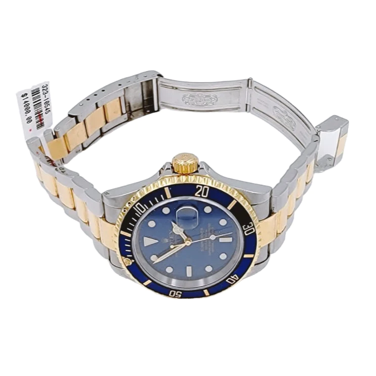 2006 Men's Rolex 40mm Submariner Oyster Perpetual Two Tone 18K Yellow Gold / Stainless Steel Wristwatch w/ Blue Dial & Blue Bezel. (Pre-Owned 16613)