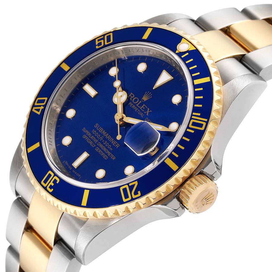 2006 Men's Rolex 40mm Submariner Oyster Perpetual Two Tone 18K Yellow Gold / Stainless Steel Wristwatch w/ Blue Dial & Blue Bezel. (Pre-Owned 16613)