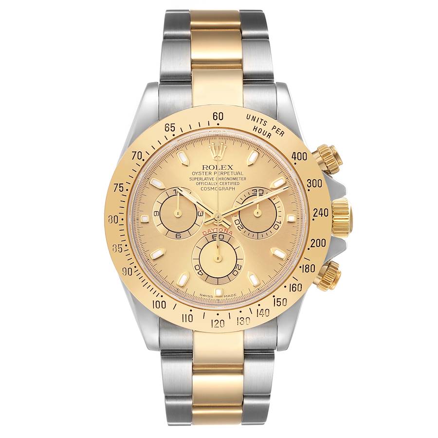 *2009 Men's Rolex 40mm Daytona Two Tone 18K Yellow Gold / Stainless Steel Watch with Champagne Dial. (Pre-Owned Box/Card 116523)