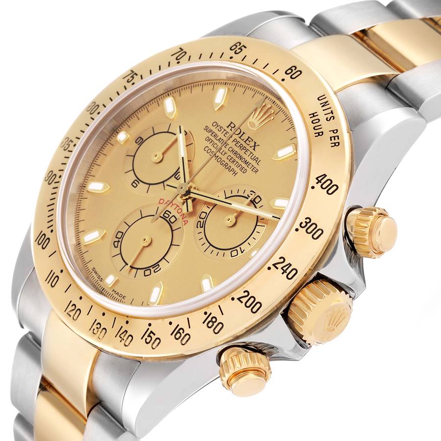 *2009 Men's Rolex 40mm Daytona Two Tone 18K Yellow Gold / Stainless Steel Watch with Champagne Dial. (Pre-Owned Box/Card 116523)