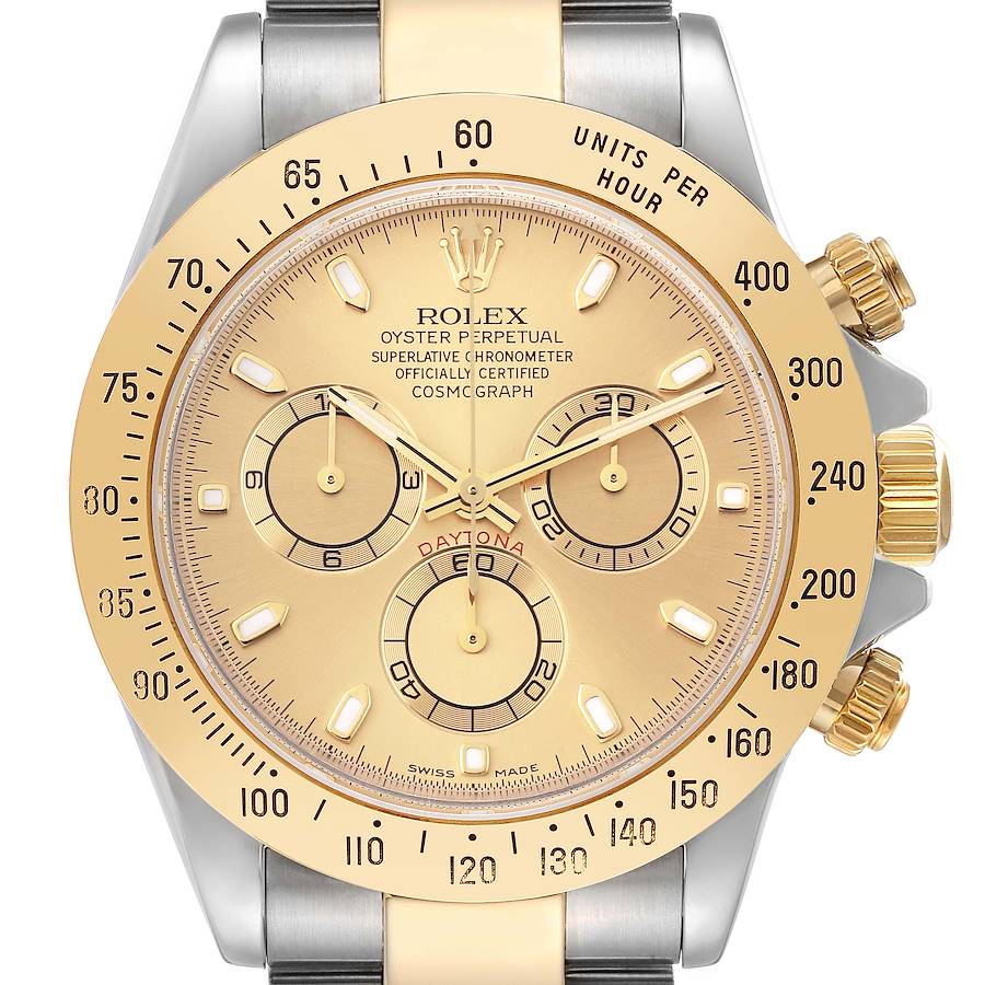 *2009 Men's Rolex 40mm Daytona Two Tone 18K Yellow Gold / Stainless Steel Watch with Champagne Dial. (Pre-Owned Box/Card 116523)