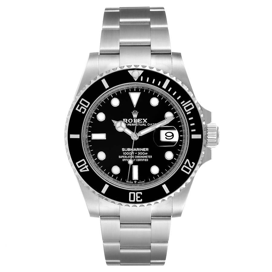 2012 Men's Rolex 40mm Oyster Perpetual Submariner Date Stainless Steel Watch with Black Dial and Black Ceramic Bezel. (Pre-Owned 116610)