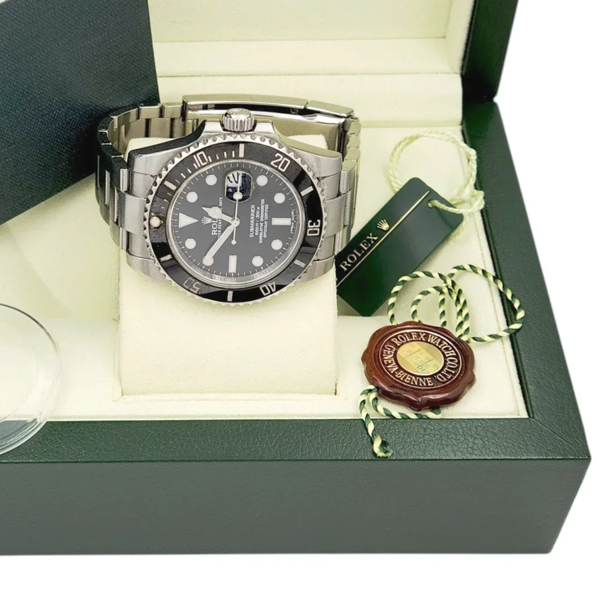 2012 Men's Rolex 40mm Oyster Perpetual Submariner Date Stainless Steel Watch with Black Dial and Black Ceramic Bezel. (Pre-Owned 116610)