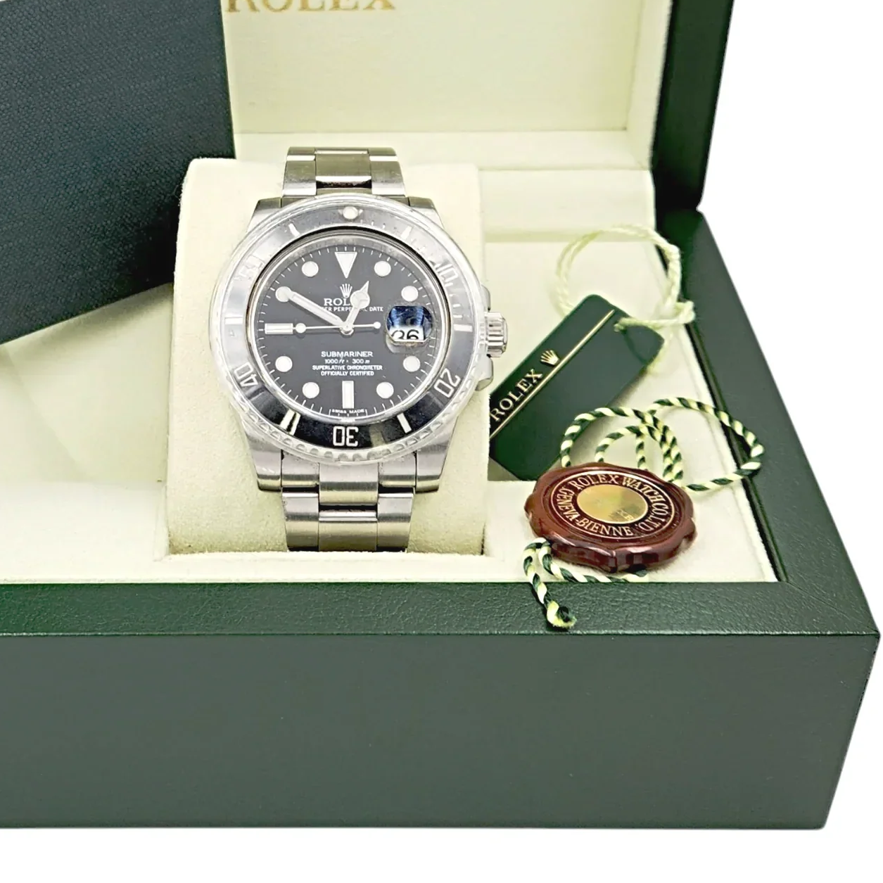 2012 Men's Rolex 40mm Oyster Perpetual Submariner Date Stainless Steel Watch with Black Dial and Black Ceramic Bezel. (Pre-Owned 116610)