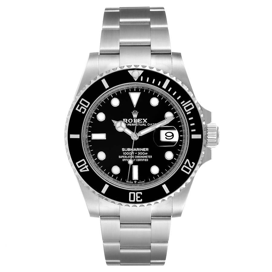 Men's Rolex 40mm Submariner Date Oyster Perpetual Stainless Steel Watch with Black Dial and Black Bezel. (NEW 16610)