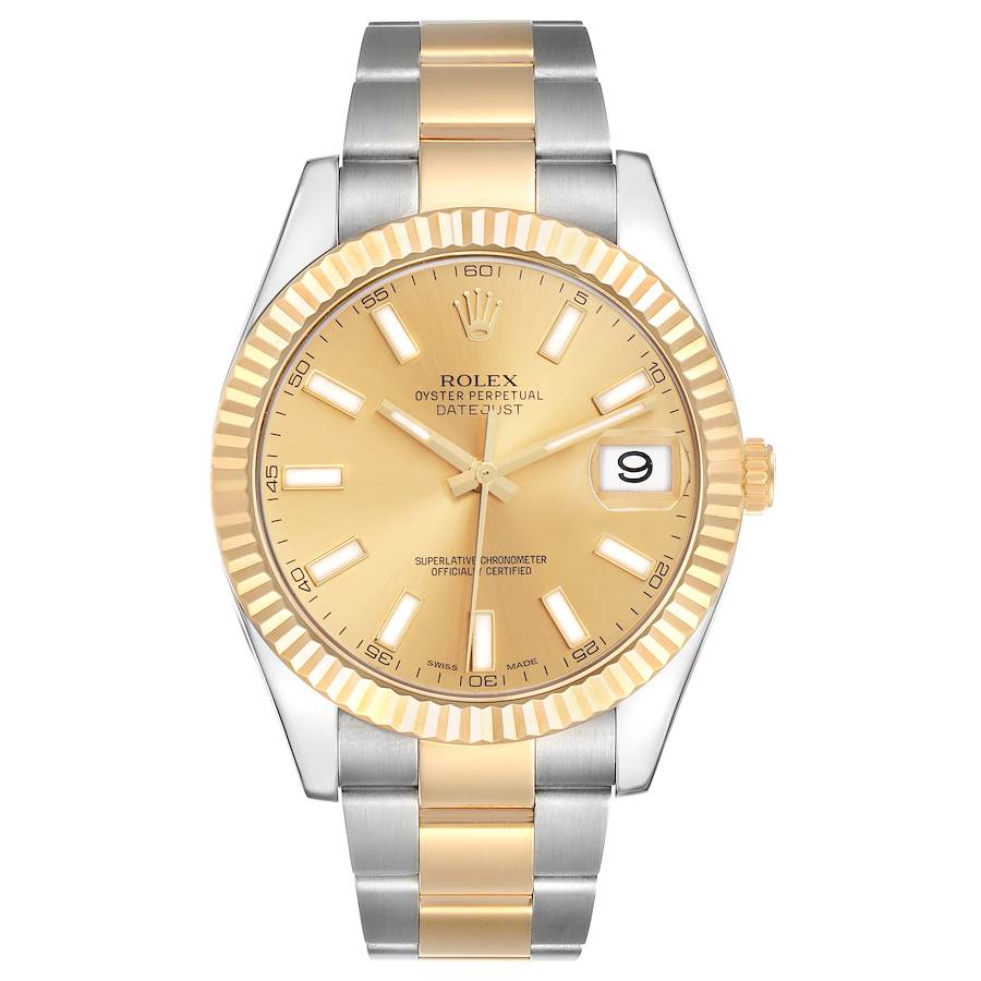*2012 Men's Rolex 41mm DateJust Two Tone 18K Yellow Gold / Stainless Steel Watch with Champagne Dial and Fluted Bezel. (Pre-Owned Box/Card 116333)