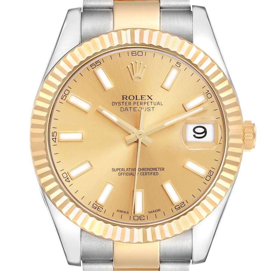 *2012 Men's Rolex 41mm DateJust Two Tone 18K Yellow Gold / Stainless Steel Watch with Champagne Dial and Fluted Bezel. (Pre-Owned Box/Card 116333)