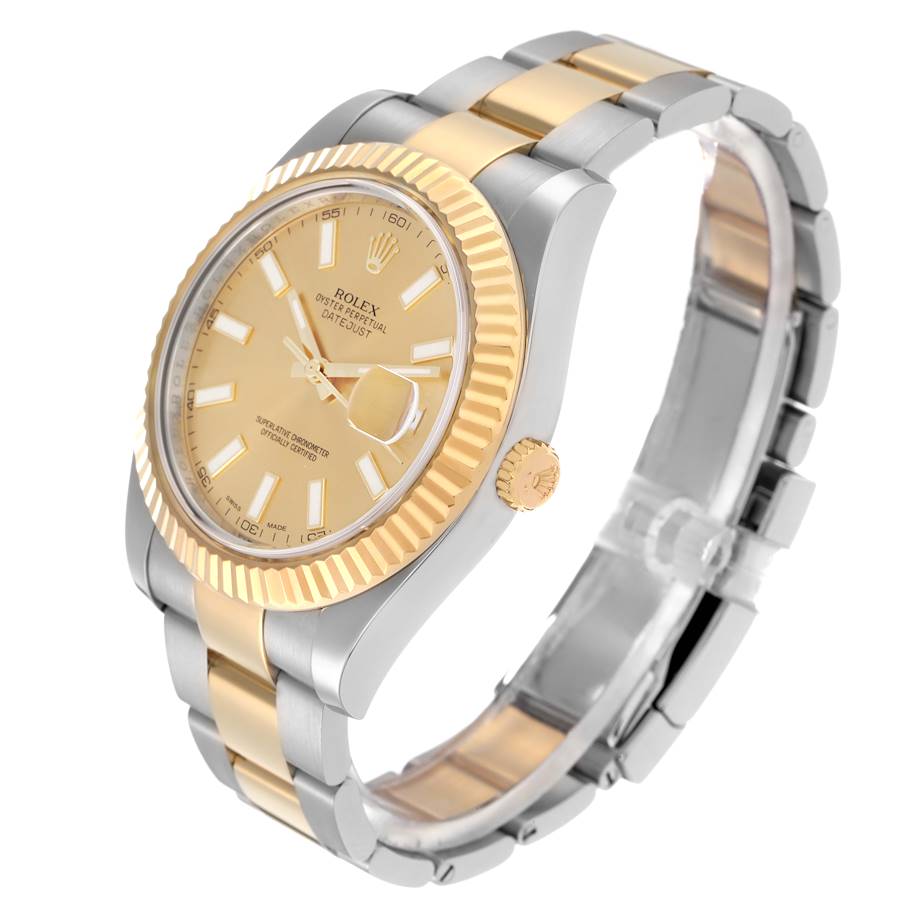 *2012 Men's Rolex 41mm DateJust Two Tone 18K Yellow Gold / Stainless Steel Watch with Champagne Dial and Fluted Bezel. (Pre-Owned Box/Card 116333)