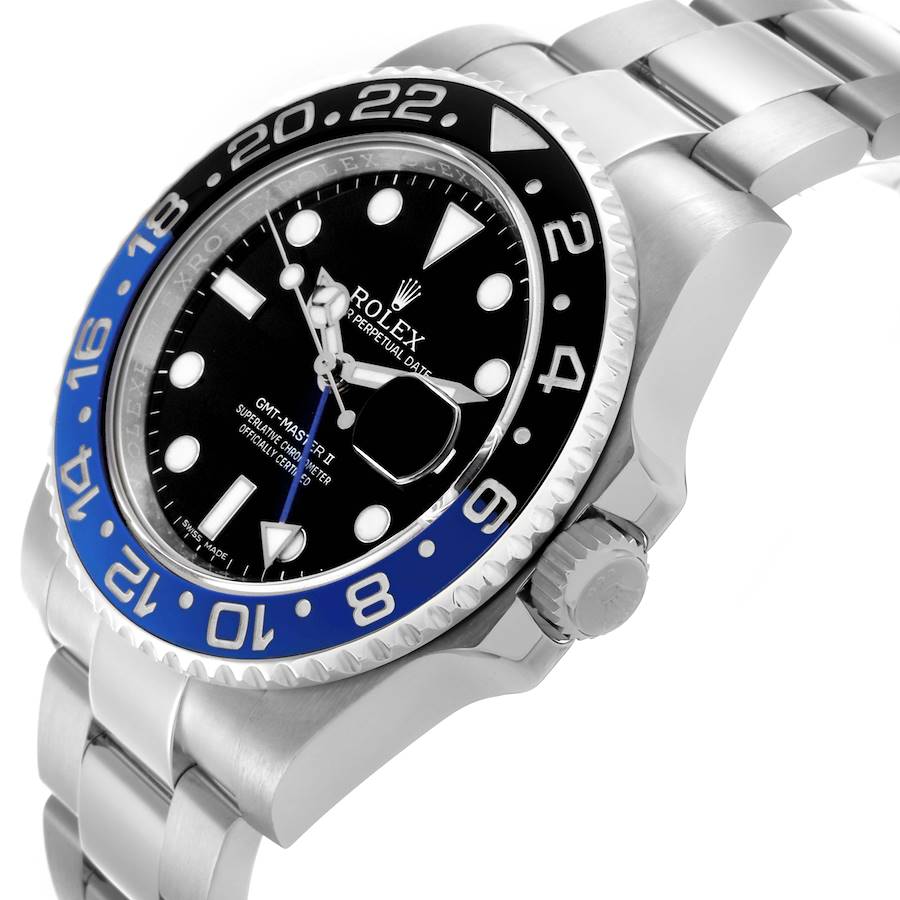 Men's Rolex 40mm GMT Master II "Batman" Oyster Stainless Steel Watch with Black Dial and Blue / Black Bezel. (Pre-Owned 116710)