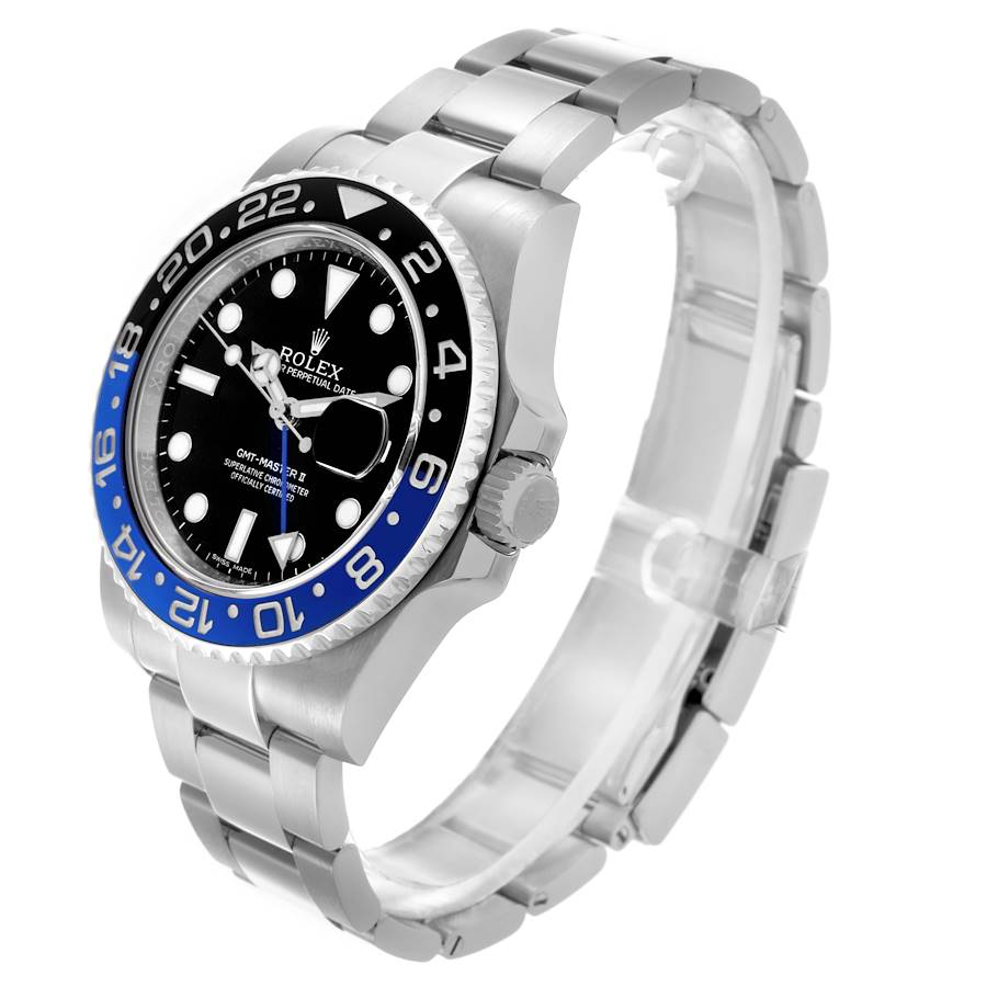 Men's Rolex 40mm GMT Master II "Batman" Oyster Stainless Steel Watch with Black Dial and Blue / Black Bezel. (Pre-Owned 116710)