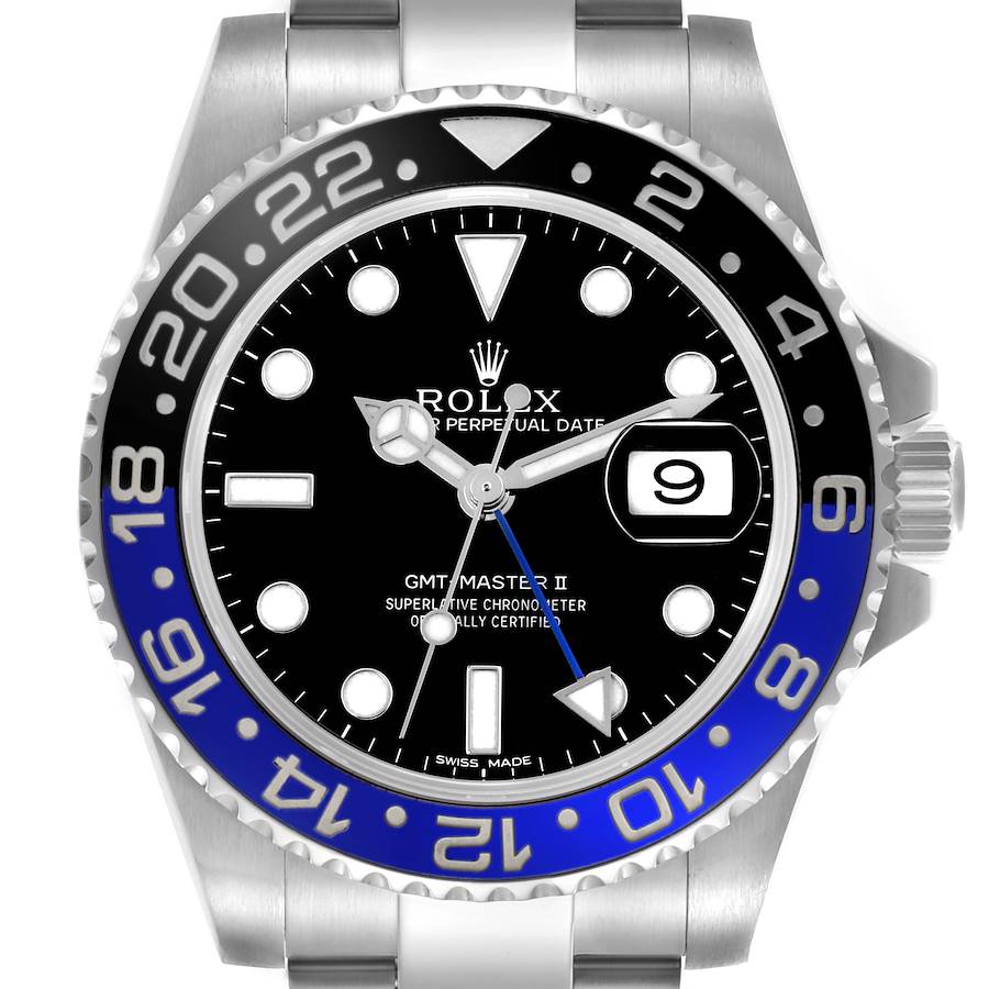 Men's Rolex 40mm GMT Master II "Batman" Oyster Stainless Steel Watch with Black Dial and Blue / Black Bezel. (Pre-Owned 116710)