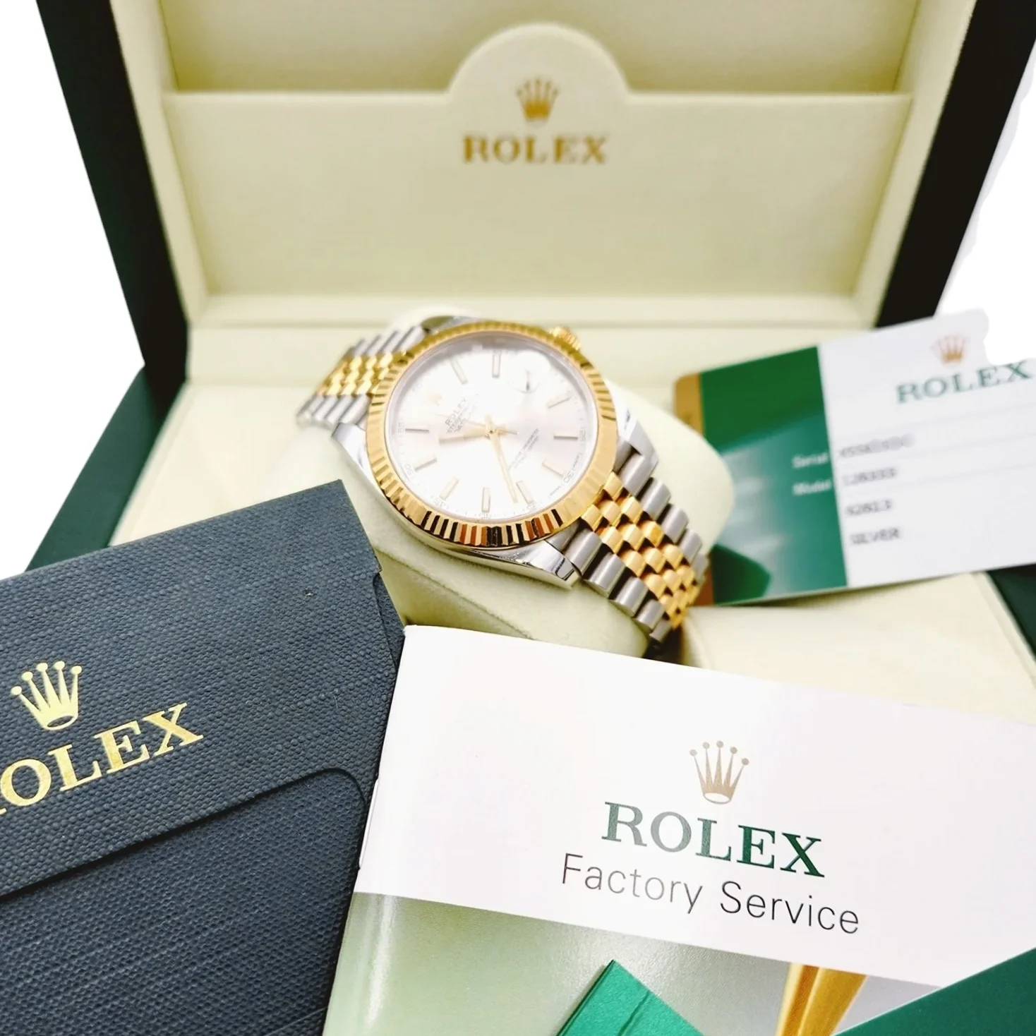 2017 Men's Rolex 41mm DateJust Two Tone 18K Yellow Gold / Stainless Steel Watch with Silver Dial and Fluted Bezel. (Pre-Owned 126333)